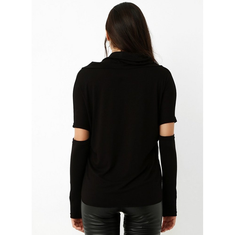 Bambina Mia - Black Elbow-Cutout Cowl Neck Top - Picture 3 of 4